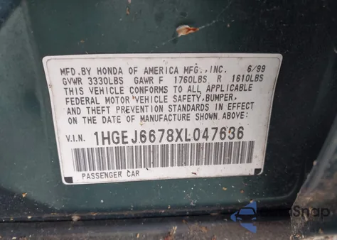 1999 Honda Civic Lx из США, поврежденный, VIN 1HGEJ6678XL047636